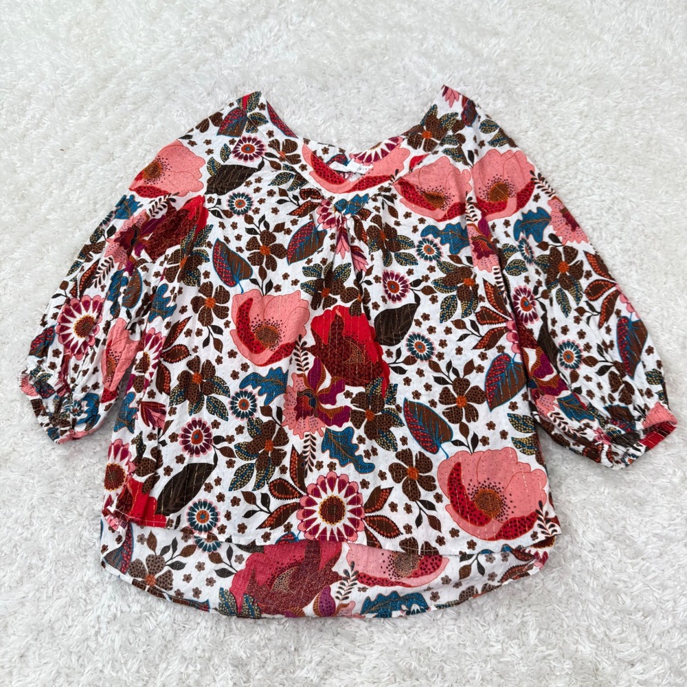 Jane + Delancey Blouse Large Floral Print 3/4 Sleeve Bohemian Top Peasant Hippie